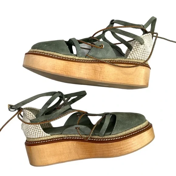 Ulla Johnson Olive Suede Lace-Up Platform Sandals - Picture 4 of 10